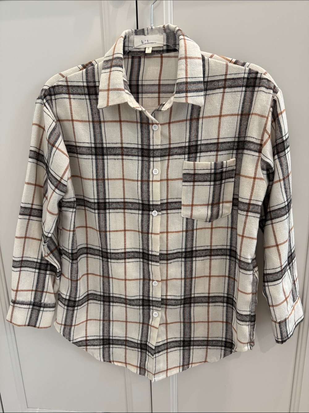 bohme Cream Plaid Button-Down Shirt with Black & Brown Windowpane Size Small